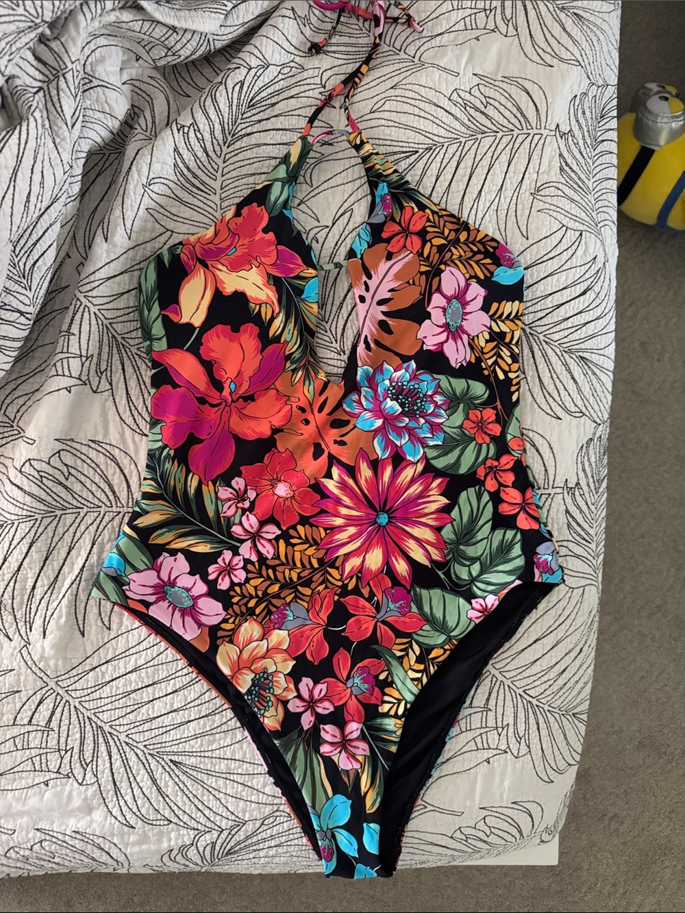 O'Neill Black One-Piece Swimsuit with Multicolor Floral Print